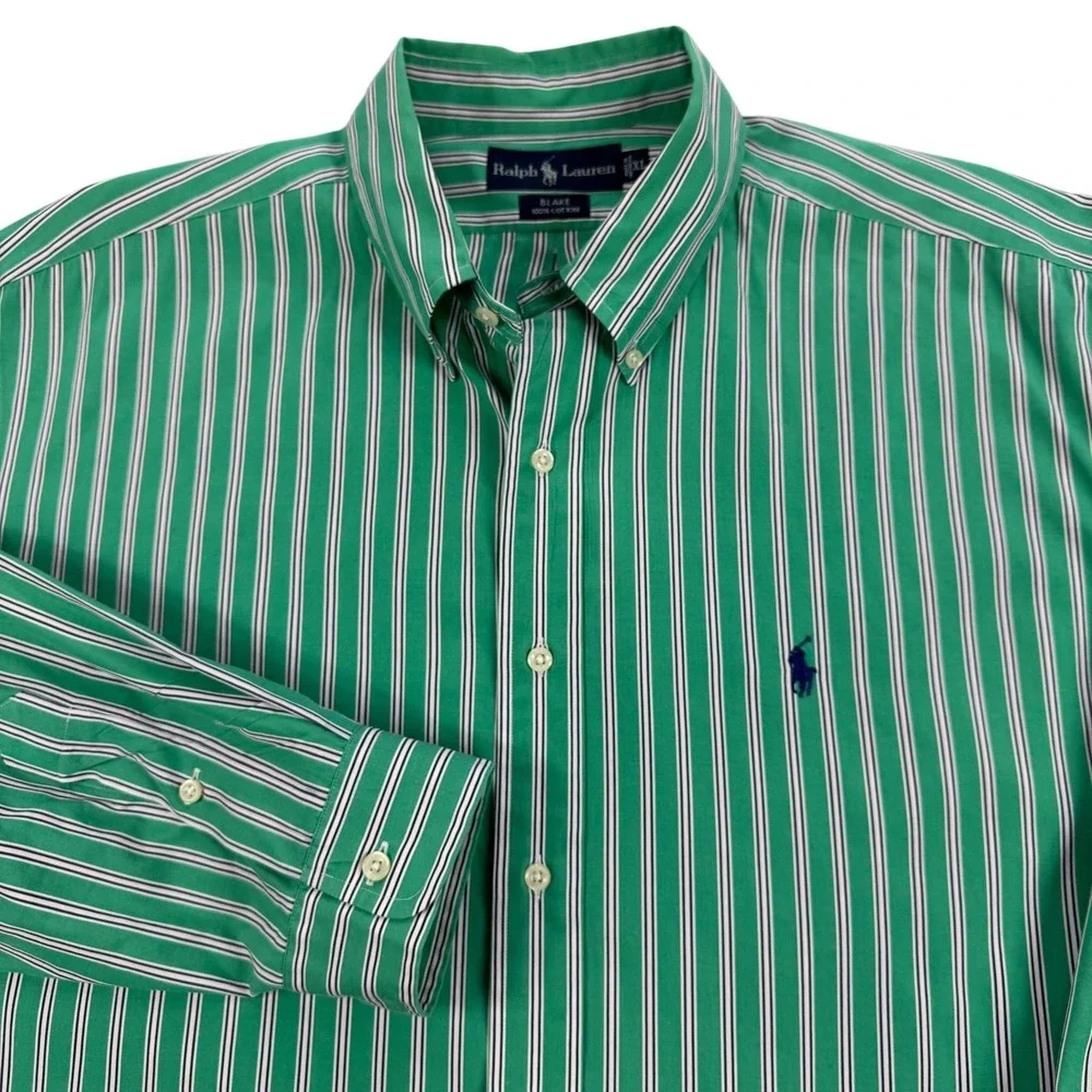 Ralph Lauren Shirt Mens XL Green Stripe Blake Classic Fit Button Down Pony Logo